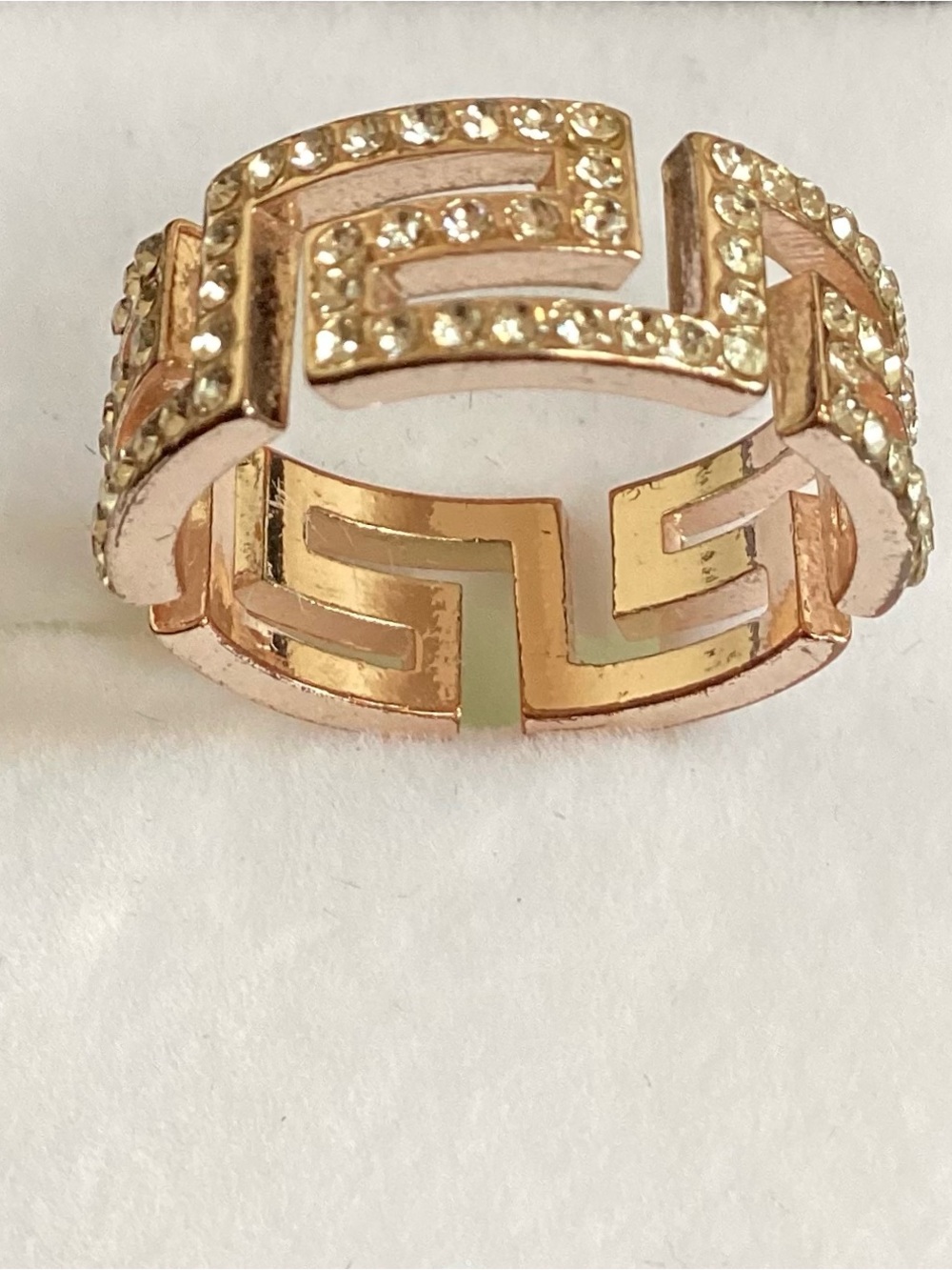 Rose Gold Greek Key Link Crystal Ring - Women Jewelry